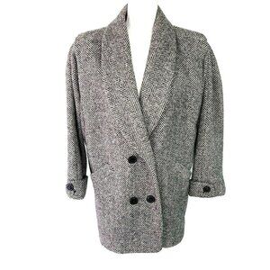 Collection Elegante Wool Coat Large L Womens Herringbone Double Breasted Gray